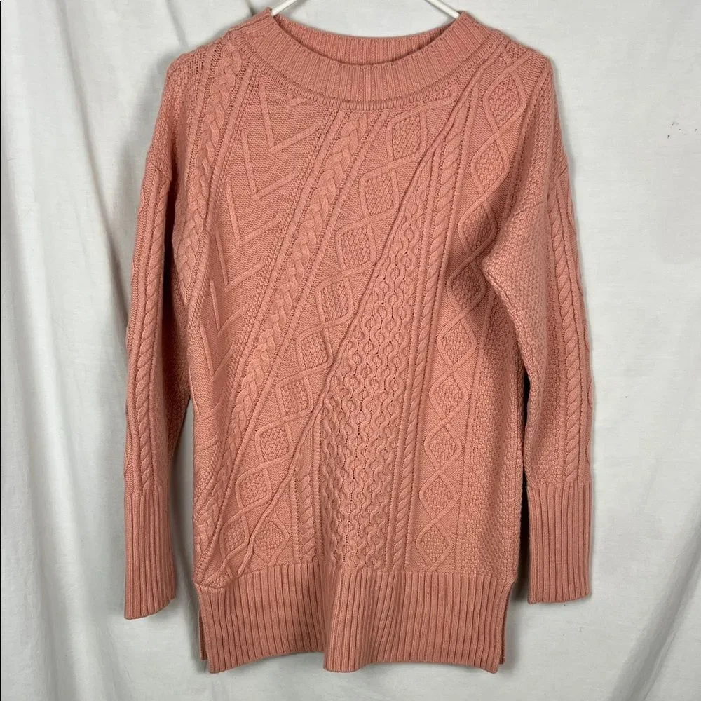 J. Crew Pink Wool Blend Thick Knit Mock Neck Sweater
